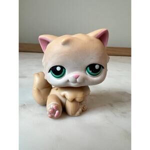 Littlest Pet Shop Authentic #129 Cat Persian Beige Cream Tan 2007 Blue Magnet